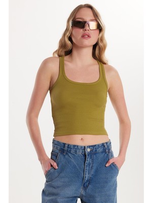 Tudors Kadın Slim Fit Dar Kesim Ince Askılı U Yaka Yeşil Body Atlet