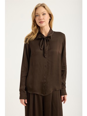 Home Store Bağcıklı Dik Yaka Gömlek