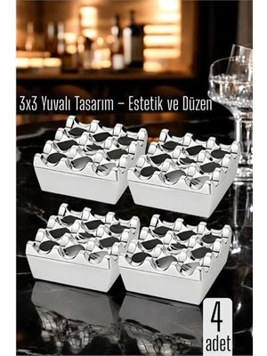 Brf Bfs 4 Lü Metal Döküm Küllük – 3x3 Yuvalı, Krom , Modern ve Ağırlıklı Tasarım