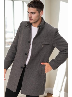 PLT9367 Dewberry Erkek Palto-Düz Gri