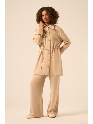 FTZ Women Kadın Kürk Detay Takım  Beige 31222
