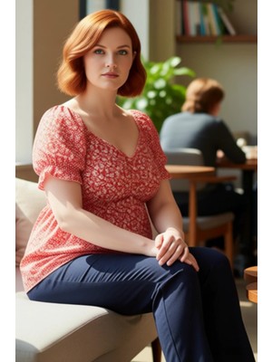 FRM Kadın Kalp Yaka Balon Kol Örme Bluz Şık ve Konforlu Tasarım Kaliteli Şık Rahat Modern Zarif