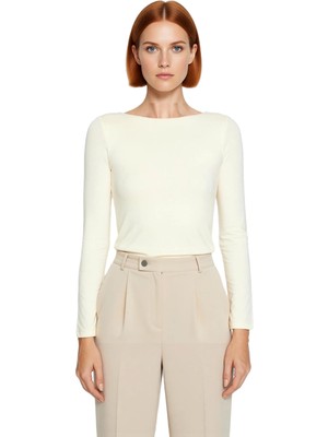 Ersefa Kadın Kırmızı Fitted Kayık Yaka Bluz Likralı Penye Süprem Dokuma %97 Pamuk %3 Elastan Kış