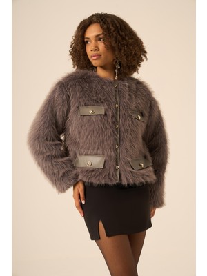 Ftz Women Bayan Peluş Mont  Füme 31241
