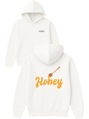 Vsrn Bal 1 Tasarım Baskılı Oversize Beyaz Kapüşonlu Sweatshirt