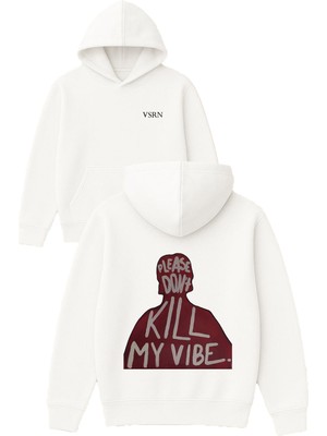 Vsrn Dont Please Tasarım Baskılı Oversize Beyaz Kapüşonlu Sweatshirt