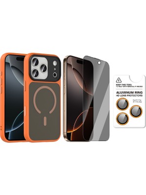 Vendas iPhone 17 Pro Max Kılıf Mat Arka Yüzey Wireless Şarj Özellikli Zore Flet M-safe Kapak + Safir Kamera Lens + Hayalet Ekran Koruyucu