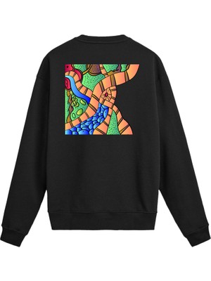 Colermi Sırt Baskılı Soyut Yollar Tasarımlı Sweatshirt