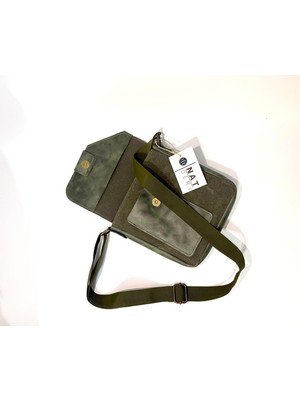 Natderi Hakiki Deri ve Kanvas Omuz Çantası | 20X21 cm | Ayarlanabilir Askılı, Ön Cepli Unisex Günlük Çanta