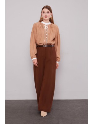 Lêvi D'or Kahve Düz Kesim Palazzo Pantolon
