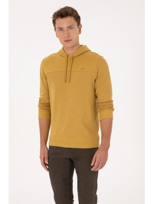 U.S. Polo Assn. Erkek Regular Fit Kapüşonlu Petek Dokulu Hardal Sweatshirt 50315526-VR151