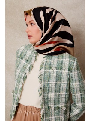 Lêvi D'or Siyah - Vizon Zebra Desen Twill İpek Eşarp