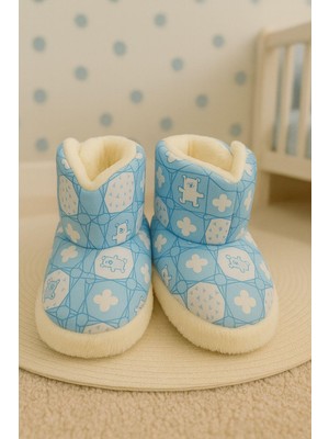 Pico Baby Bebek & Çocuk Kaydırmaz Eva Tabanlı Ev Botu / Panduf / Kışlık Peluş Bot / Erkek Baskı Desenli