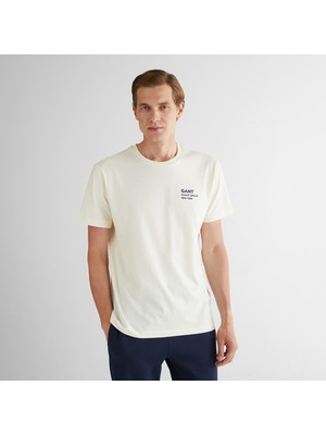 Gant Erkek Krem Regular Fit Bisiklet Yaka Logolu T-Shirt