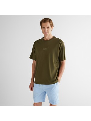 Gant Erkek Yeşil Relaxed Fit Bisiklet Yaka Logolu T-Shirt