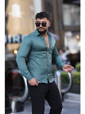 L-KOM Erkek Slim Fit Saten Dokulu Gömlek