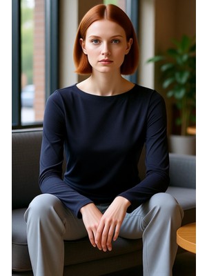 FRM Kadın Asimetrik Kesim Modal Bluz Degaje Yaka Uzun Kol Kaliteli Şık Rahat Modern Zarif Günlük