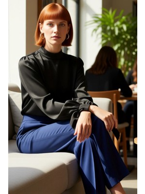 FRM Kadın Saten Bluz Dik Yaka ve Bağlama Detaylı Tasarım Kaliteli Şık Rahat Modern Zarif Günlük