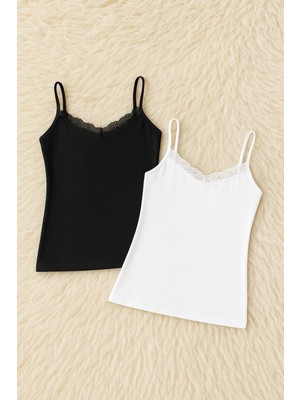 Alissa Kadın Pamuklu Likralı Dantelli Ip Askılı Penye 2'li Atlet W6K0K1T9KA