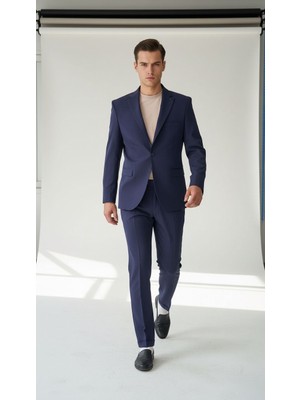 Plus Scorpion Erkek Lacivert Tek Düğme Slim Fit Takım Elbise - Şık Ofis ve Davet Kombini