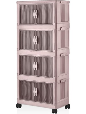 Yenibağ 4 Kat Portatif Organizer Tekerlekli Çok Amaçlı Katlanabilir Dolap, Kapaklı Düzenleyici Raf Mutfak, Banyo, Çocuk Odası, Garaj ve Ardiye Için Toparlayıcı Ünite, Stop Tekerlekli (Pudra)