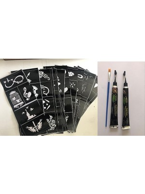 Misda Store Desen 2 Tüp Kına ve Fırça Geçici Dövme Seti Hint Kınasıyla Dövme Yapma