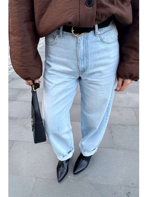 Sue Store Buz Mavisi Yüksek Bel Premium Balon Jean