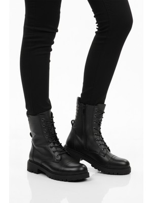 Ayakmod Siyah Hakiki Deri Polarlı Kaymaz Kadın Bot 52682-1 Z