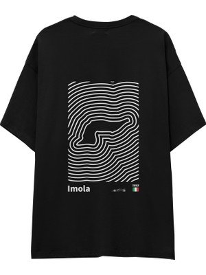 The Lucid Lab Imola Circuit Artwork Oversize Tişört - Siyah