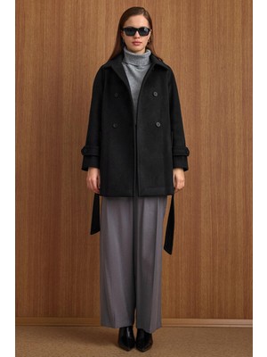 Olcay Reglan Kol Kruvaze Kısa Kaban Siyah 3150