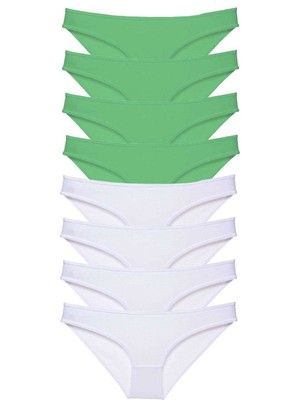 MELENERS 8 Adet Eko Set Likralı Kadın Slip Külot Yeşil Beyaz