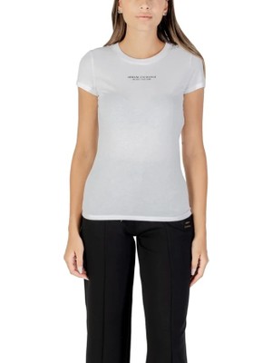 Armani Exchange Kadın Slim Fit Yazı Logolu Pamuklu T-Shirt - Beyaz