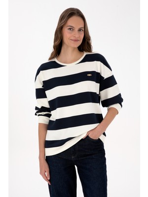 U.S. Polo Assn. Kadın Lacivert Çizgili Bisiklet Yaka Sweatshirt 50313563-VR033