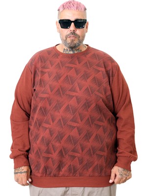 ModeXL Mode Xl Erkek Kiremit Renk Bisiklet Yaka Sweatshirt Uzun Kol Günlük Stil