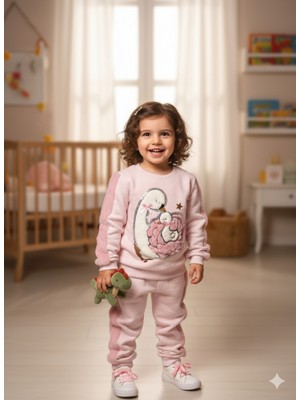 Şimo Butik Kız Çocuk Peluş Detaylı Kabartmalı Kalın Takım Cepli %100 Pamuk