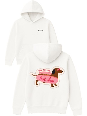 Vsrn You Are Ne Hotdog Tasarım Baskılı Oversize Beyaz Kapüşonlu Sweatshirt