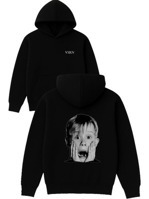 Vsrn Süper Çocuk Tasarım Baskılı Oversize Siyah Kapüşonlu Sweatshirt