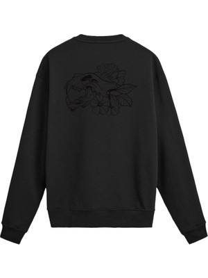 Colermi Sırt Baskılı Çiçekli Hayvan Kafatası Tasarımlı Sweatshirt