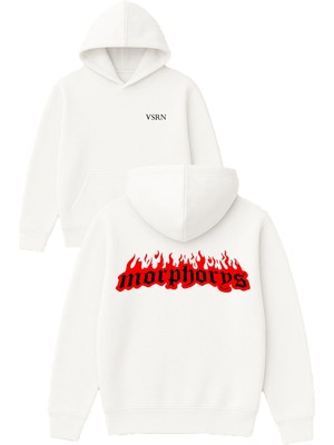 Vsrn Morphorvs Tasarım Baskılı Oversize Beyaz Kapüşonlu Sweatshirt