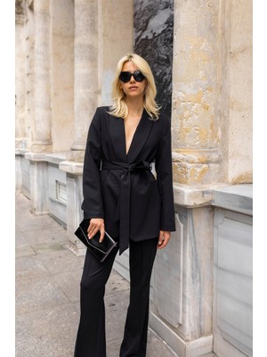 Bella Breeze Kadın Bağalamalı Model Kuşaklı Blazer Takım Elbise