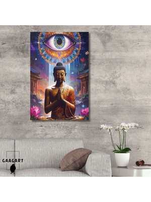 Gaagart Tekli Dikey Kanvas Tablo Renkli Sanatsal Buda Heykeli ve Göz