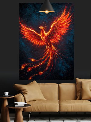 Artmeg Ateşten Doğan Kırmızı Anka Kuşu Dekoratif Kanvas - Mdf Ahşap Tablo