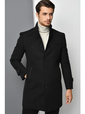 Dewberry Erkek Palto Antrasit %70 Yün %30 Polyester Uzun Kol Orta Kalınlık Düz Desenli
