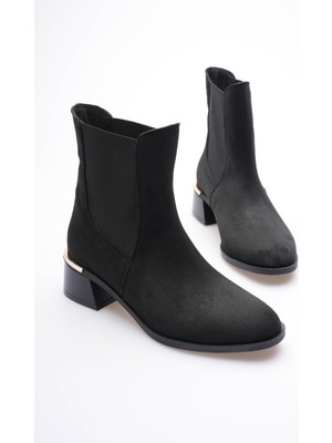 Mubiano Kadın Süet Bot Topuklu Lastikli Gold Detaylı Siyah Calina