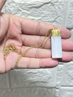Gemsartdeco Selenit Kolye Gold Renkli Çelik Zincirli
