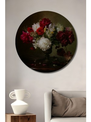 Teona Ahşap Dekoratif Ahşap Yuvarlak Tablo Renkli Çiçekler Vazosu