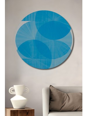 Teona Ahşap Dekoratif Ahşap Yuvarlak Tablo Soyut Mavi Geometri