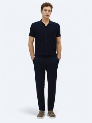 Kip Lacivert Dokuma Jogging Fit Casual Pantolon