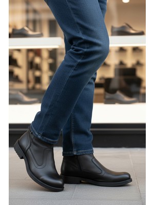 Ayakmod Siyah Hakiki Deri Erkek Bot 450 M