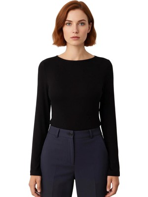 Ersefa Kadın Vücuda Oturan Kayık Yaka Uzun Kollu Esnek Örme Üst Kaliteli Şık Rahat Modern Zarif Günlük